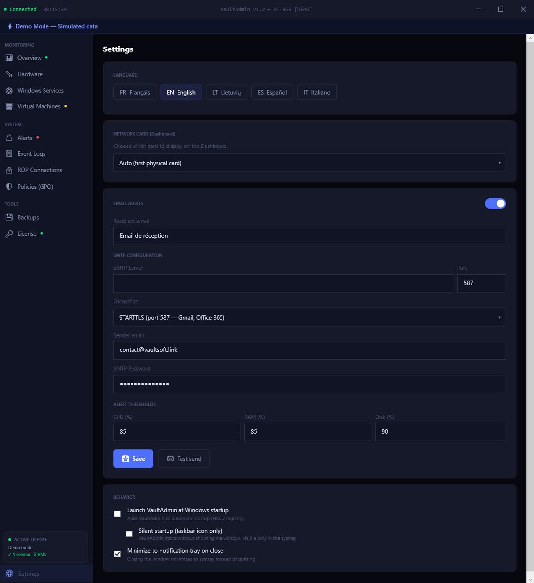 VaultAdmin — Settings